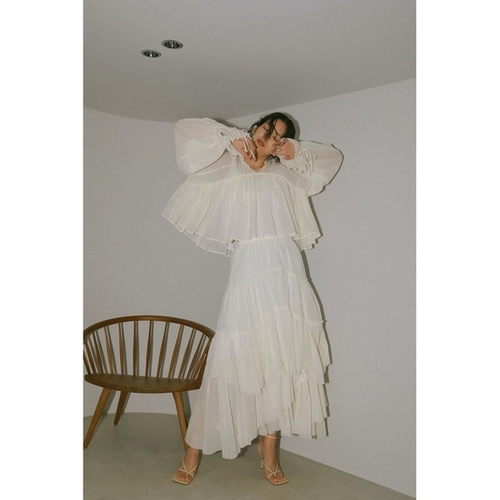 極美✨CASA FLINE 豪華コットンティアードスカート　ホワイト　ゆったり CASA FLINE - 【1番人気】COTTON TIERED SKIRT / コットン